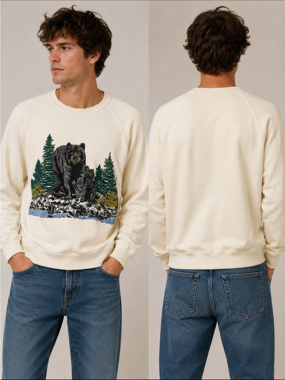 The Great. MAN Bear Graphic Crewneck Sweatshirt Cream Size 1 Men’s 39237